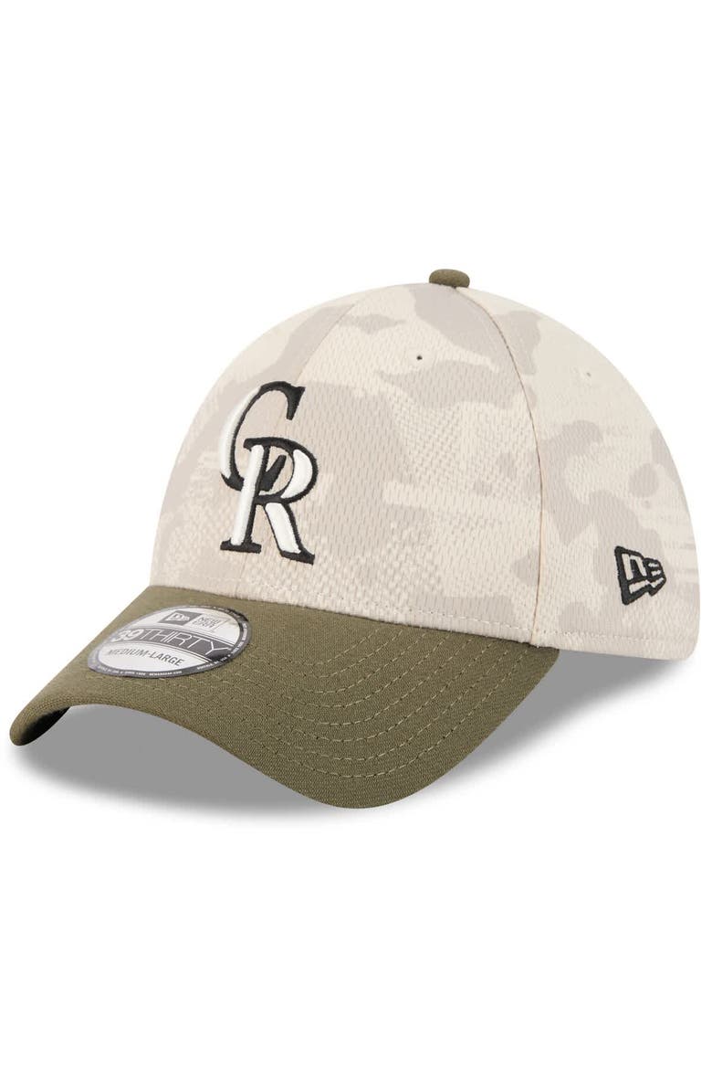 Men's New Era Light Beige/Olive Colorado Rockies 2025 Armed Forces Day 39THIRTY Flex Hat, Alternate, color, Light Beige