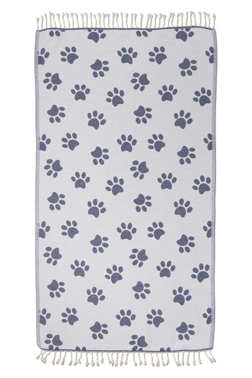 Infusezen Paw Print Organic Cotton Turkish Towel In Blue