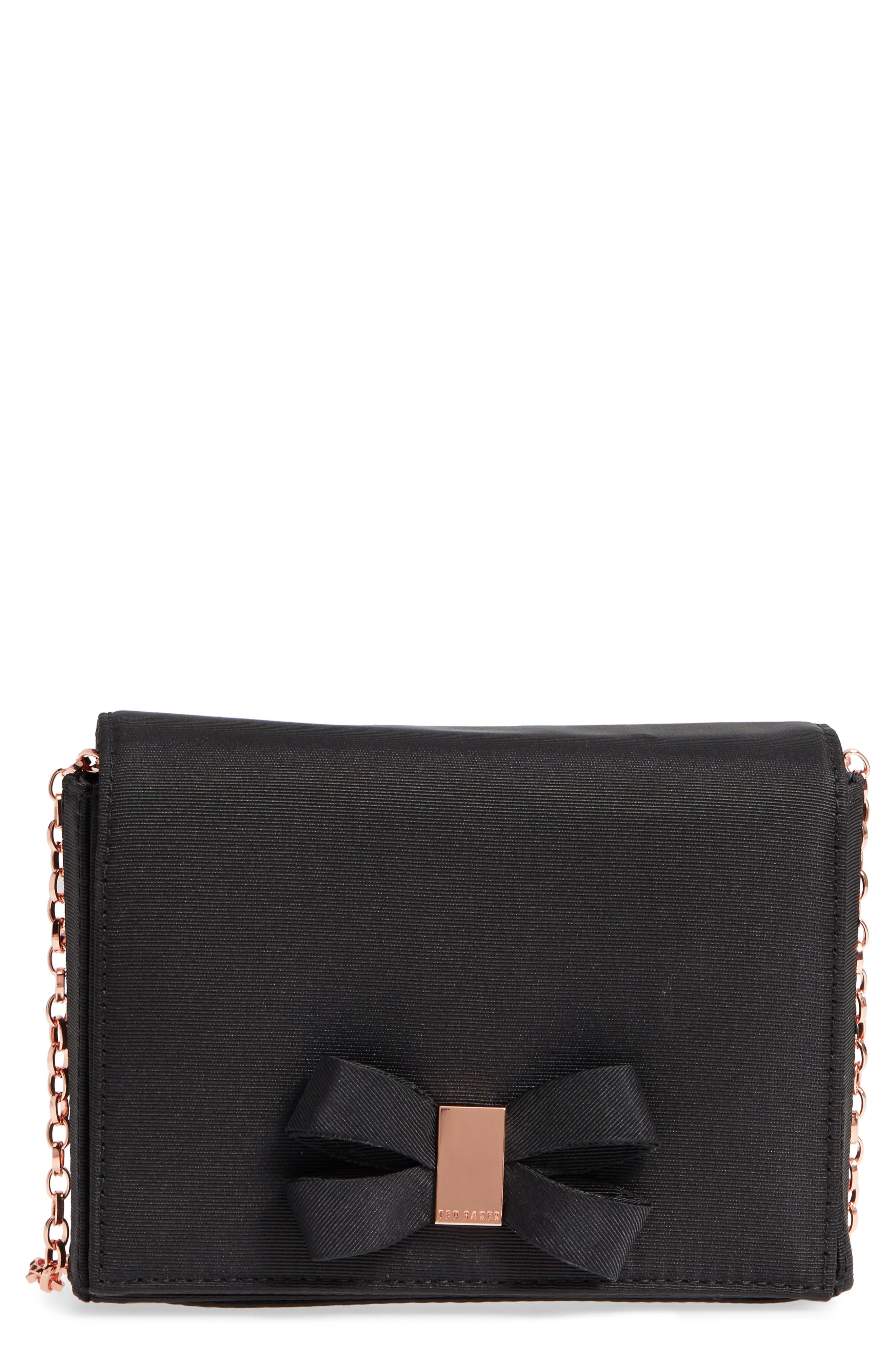 Looped Bow Clutch, Main, color, BLACK
