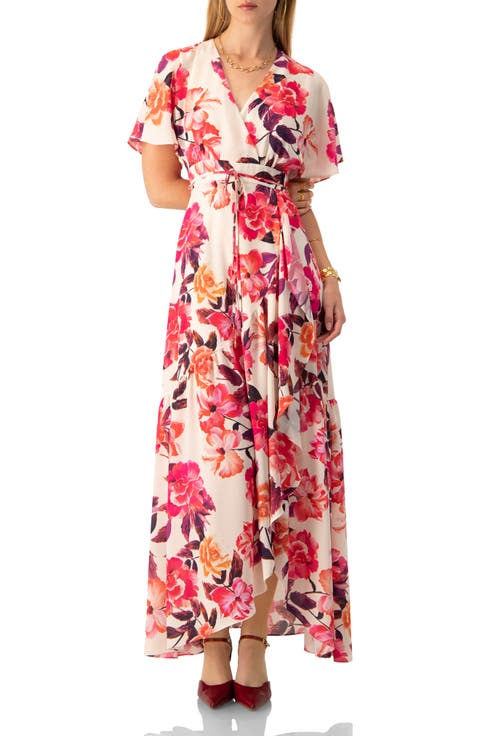 Crossed V-Neck Wrap  Floral Maxi Dress