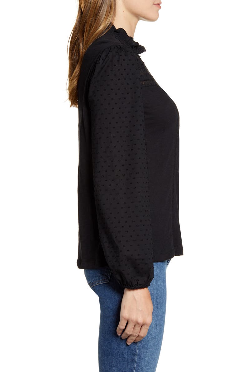 Caslon<sup>®</sup> Pintuck Lace Detail Long Sleeve Cotton Blouse, Alternate, color,