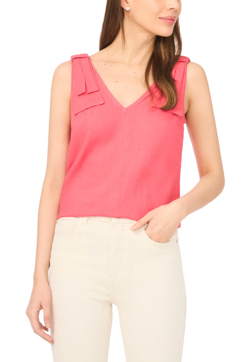 Bow Shoulder V-Neck Tank, Main, color, CLARET RED