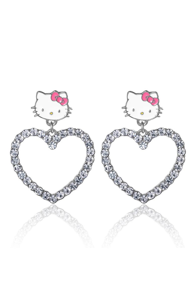 Hello Kitty Heart Dangle Drop Earrings, Main, color, Silver