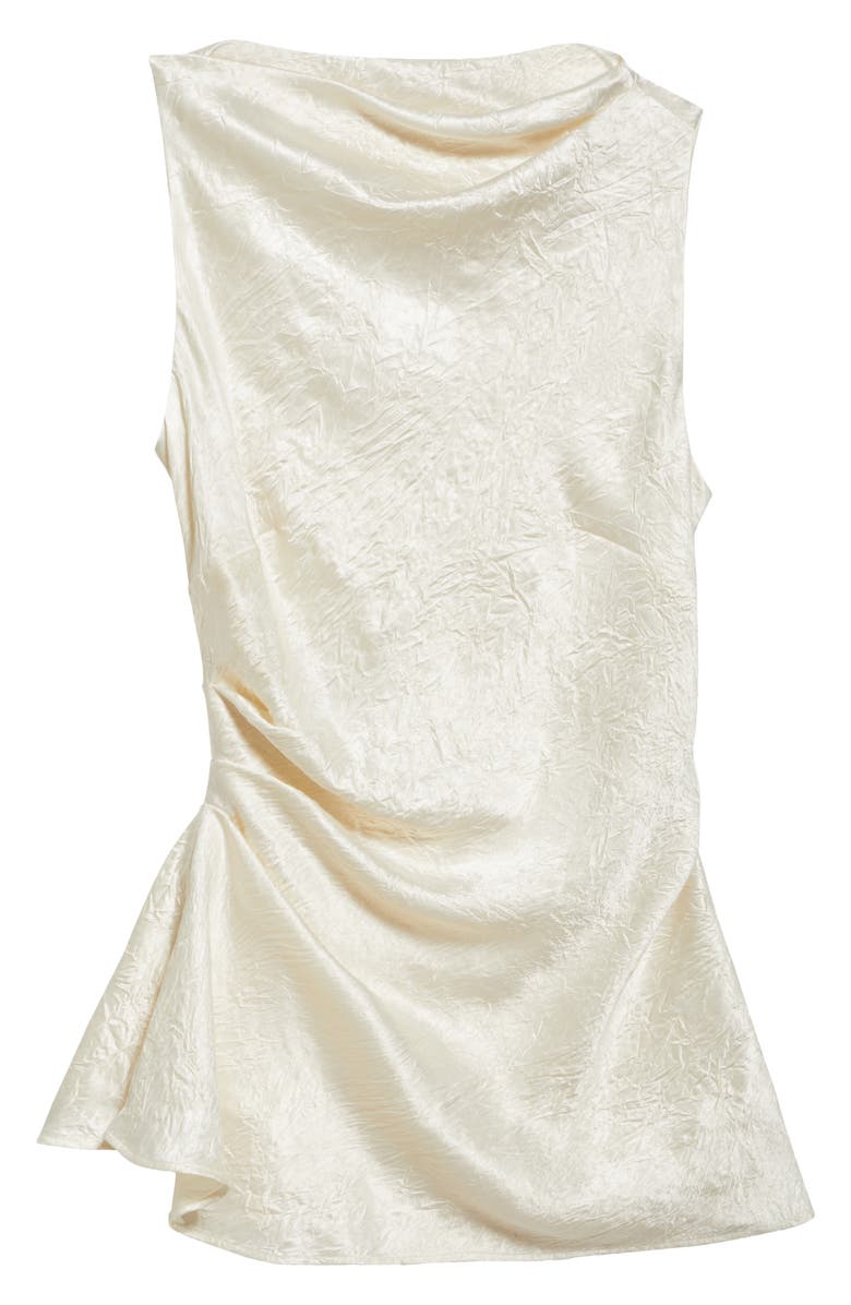 McQueen Asymmetric Crinkled Satin Top, Alternate, color, Oyster