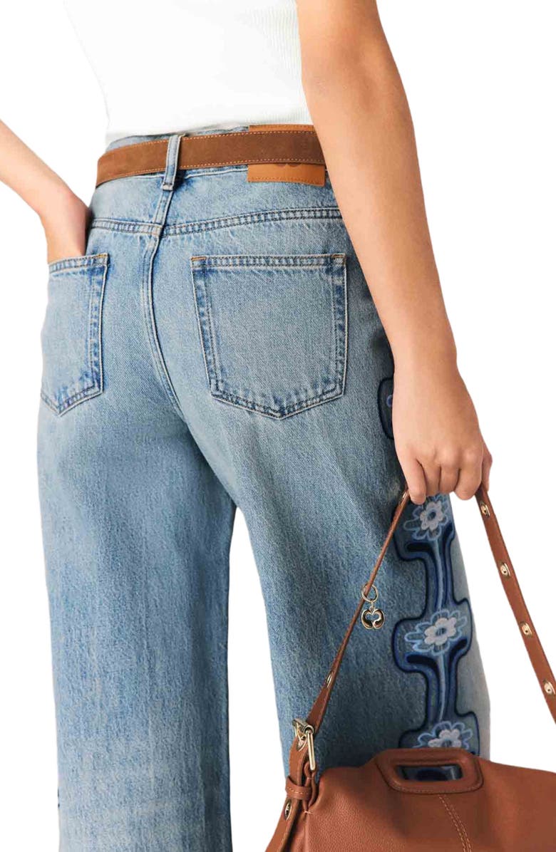 maje Floral embroidered wide-leg jeans, Alternate, color, Blue