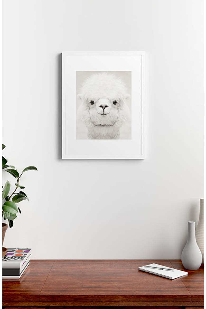 Smiling Alpaca Framed Art Print, Alternate, color, BLACK-WHITE