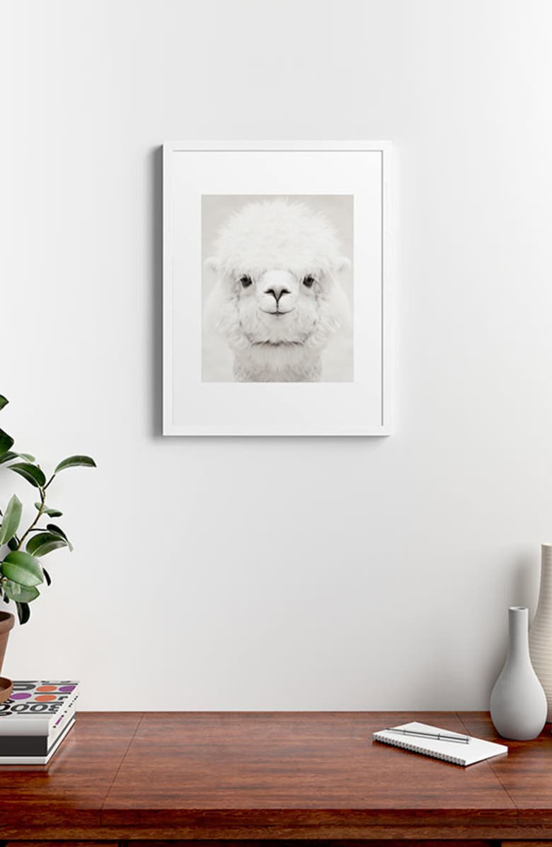 Deny Designs Smiling Alpaca Framed Art Print, Alternate, color, Black-White