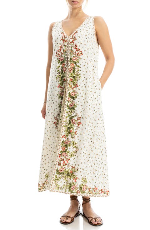 Border Print Sleeveless Maxi Dress