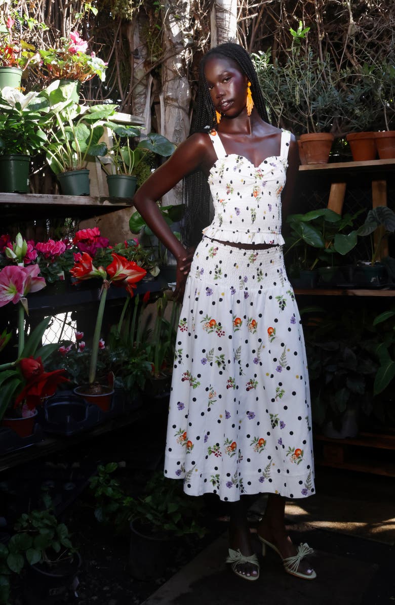 Avec Les Filles Flower & Polka Dot Smocked Waist Midi Skirt, Alternate, color, Cream Scattered Botanical