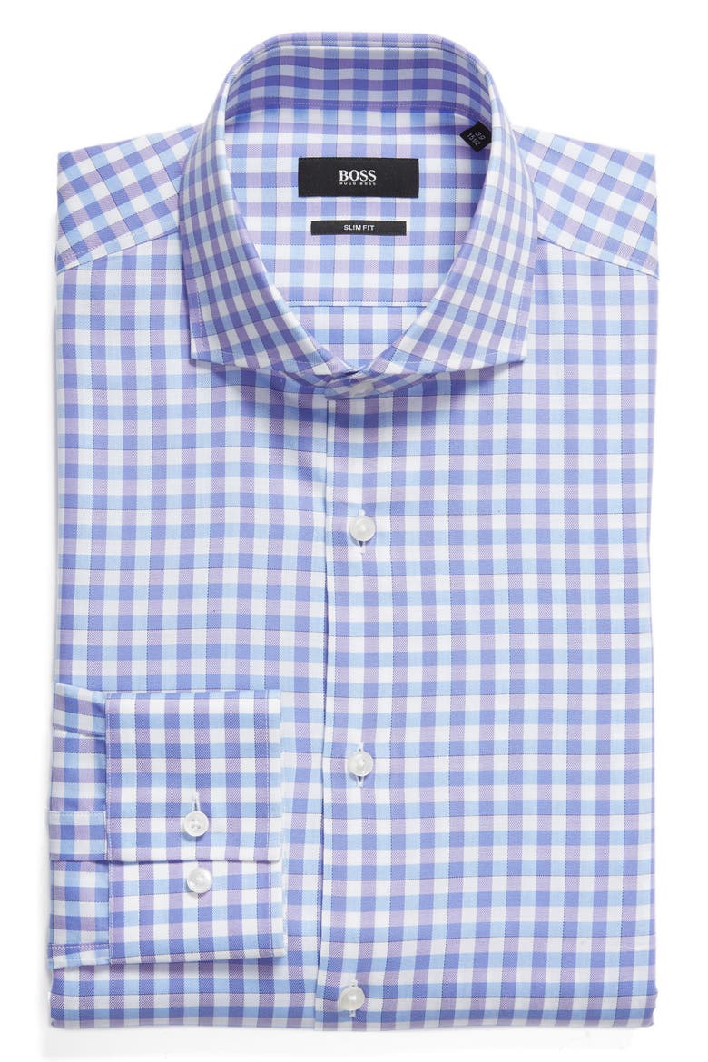 Slim Fit Check Dress Shirt, Alternate, color, PURPLE