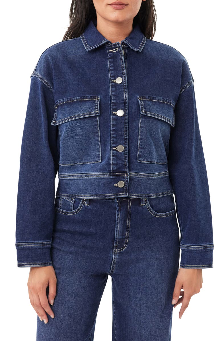 CURVE APPEAL Saturday Knit Denim Jacket, Main, color, Celeste
