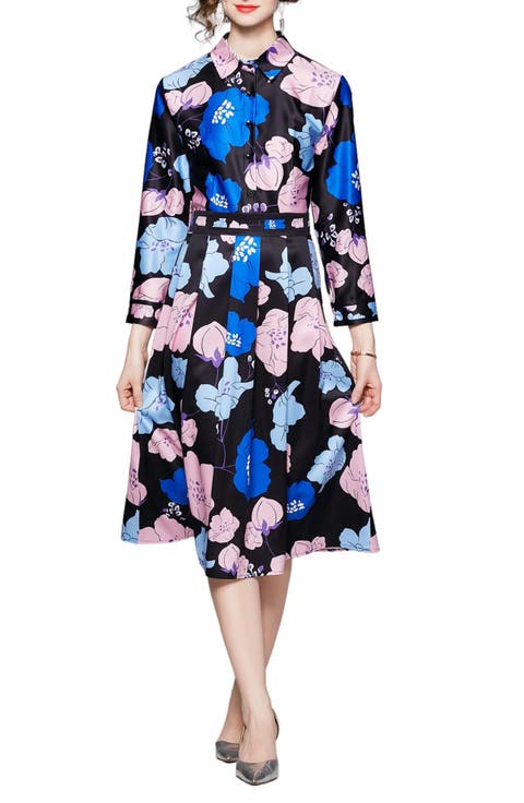 Floral Long Sleeve Midi Dress