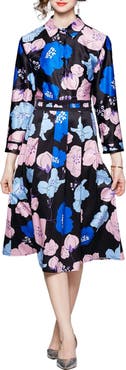 KAIMILAN Floral Long Sleeve Midi Dress