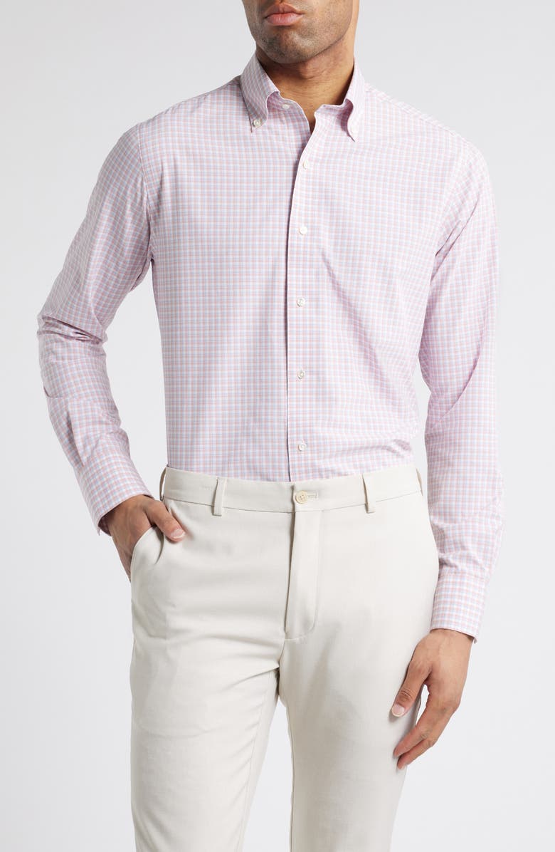 Peter Millar Mingus Tailored Fit Check Performance Poplin Button-Down Shirt, Main, color,