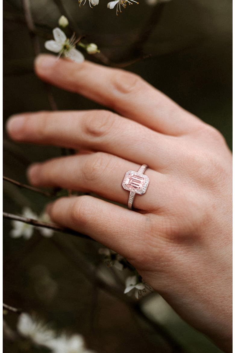 Emerald Cut Morganite & Diamond Halo Ring, Alternate, color, PINK