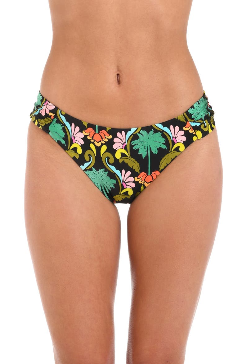 Mirage Shirred Side Bikini Bottoms, Main, color, BLACK MULTI