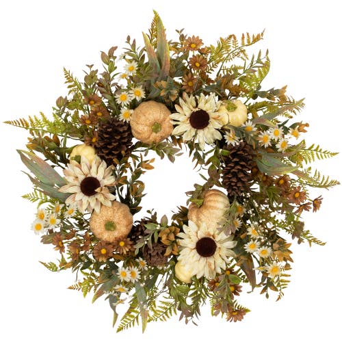 Northlight Sunflowers And Pumpkins Artificial Fall Harvest Wreath In White