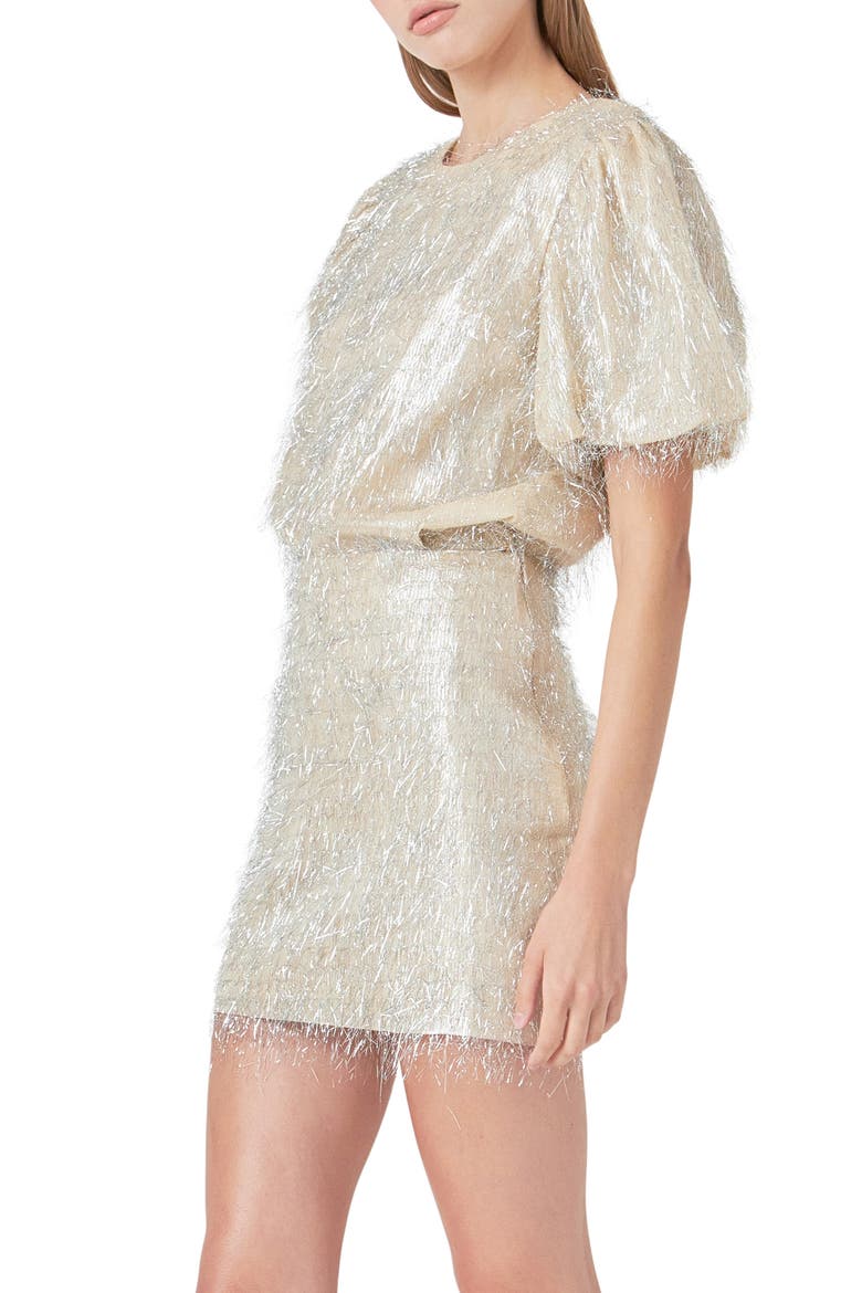 Metallic Fringe Puff Sleeve Top, Alternate, color, CHAMPAGNE