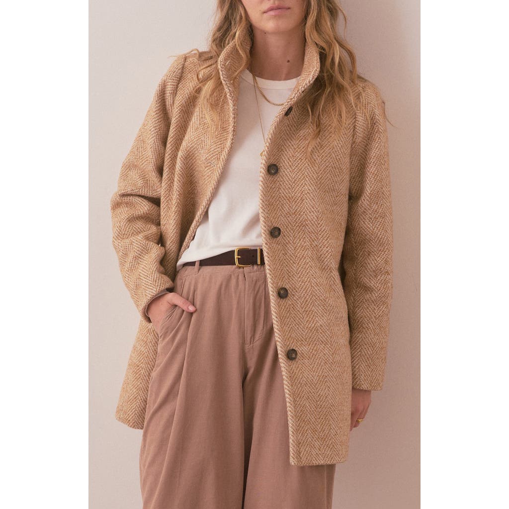 Marine Layer Stephanie Cocoon Coat in Camel Herringbone