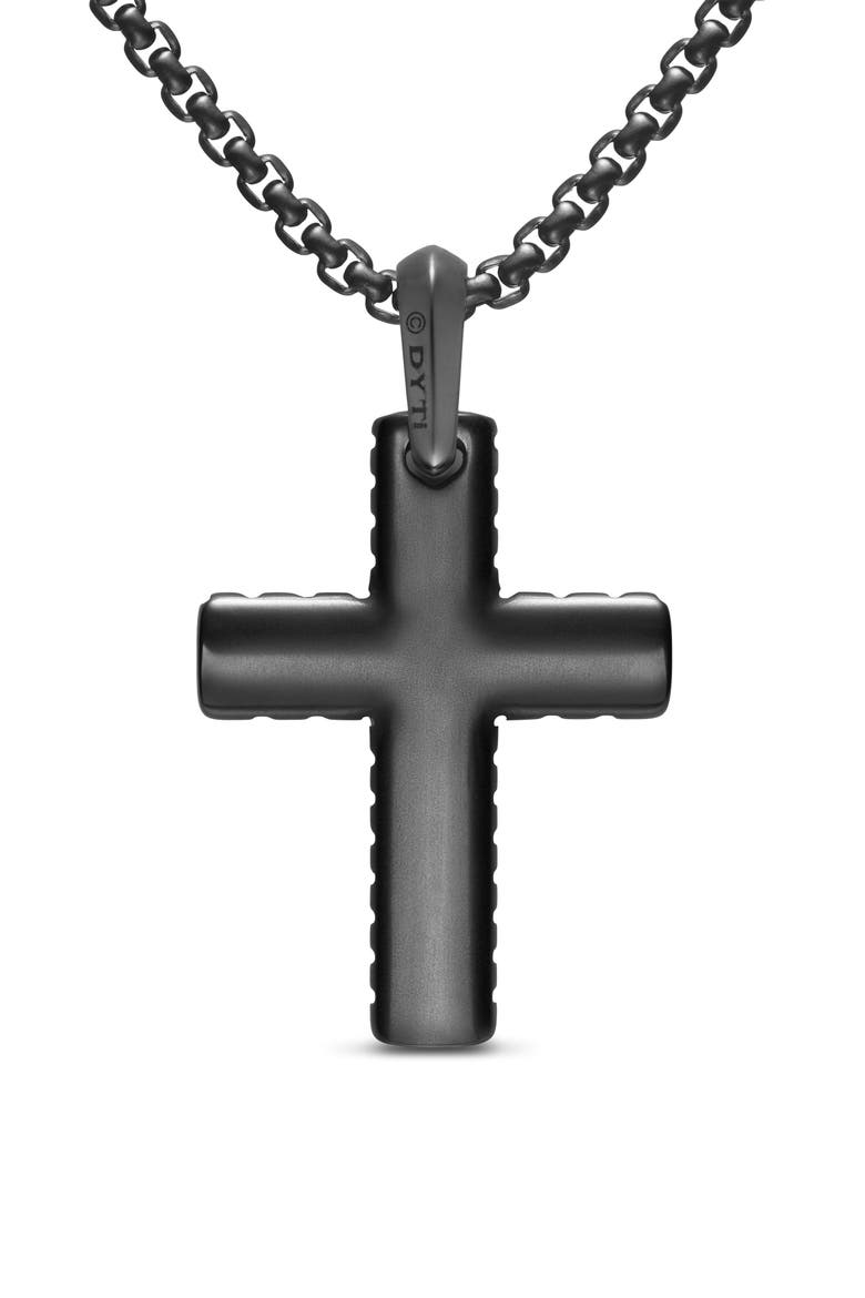 Men's Chevron Cross Pendant in Black Titanium, 36mm, Alternate, color, BLACK