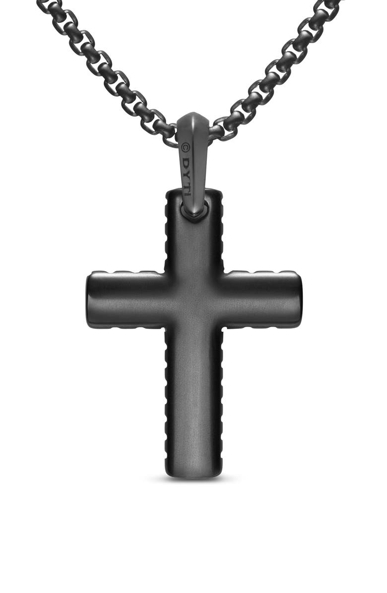 David Yurman Men's Chevron Cross Pendant in Black Titanium, 36mm, Alternate, color, Black