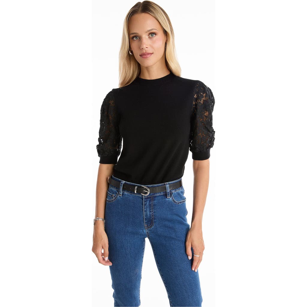 The Noli Shop Sylvie Lace Sleeve Top In Black