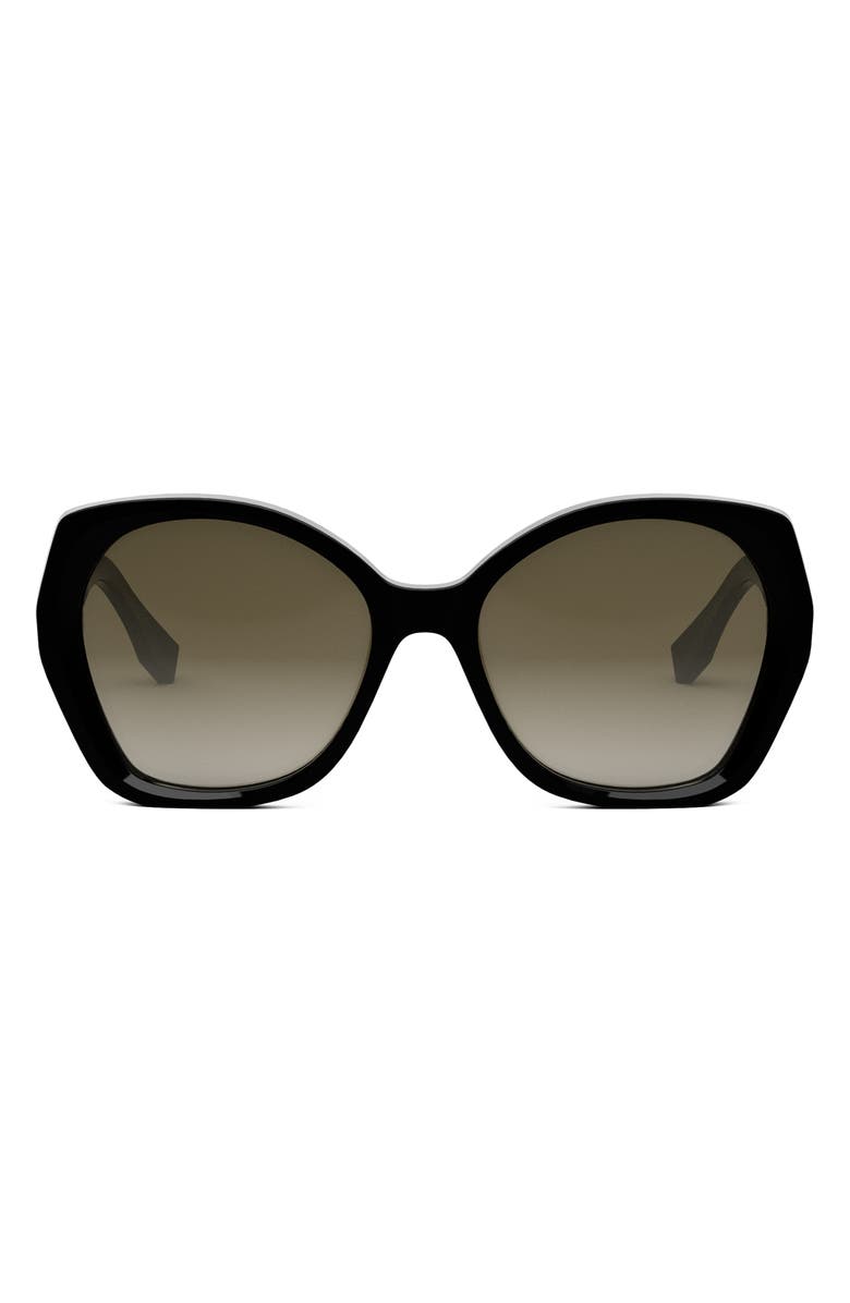 Fendi 'Fendi Lettering 57mm Gradient Butterfly Sunglasses, Main, color, Shiny Black / Gradient Brown