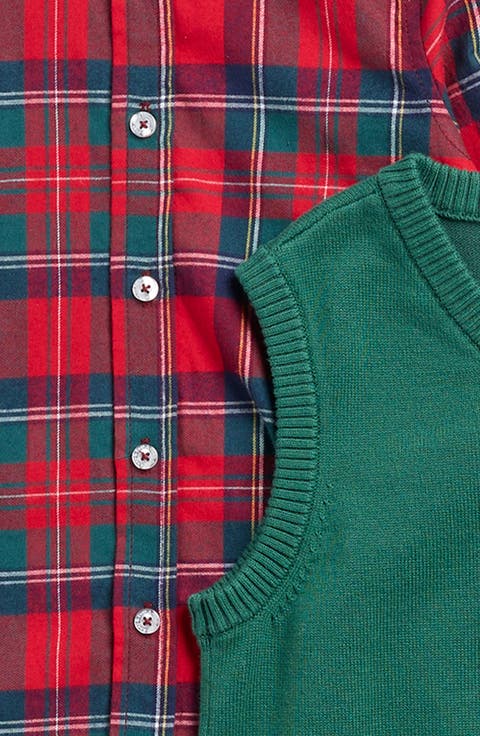 Kids' Santa Sweater Vest, Shirt & Pants Set