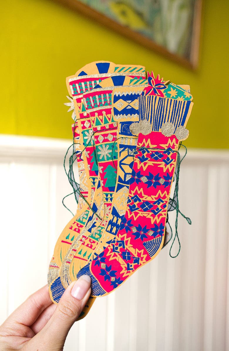 East End Press Paper Stockings Sewn Garland, Alternate, color, Mixed