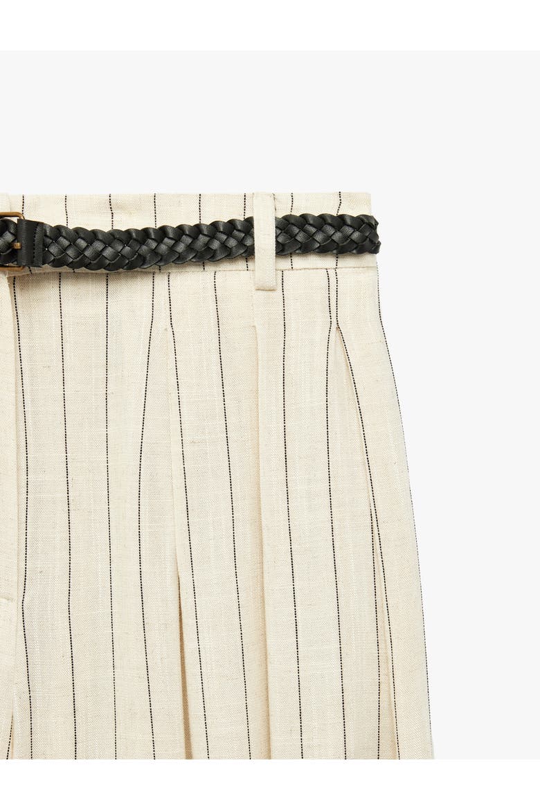 Linen Blend Pinstriped Harem Pants with Braided Belt, Alternate, color, BEIGE STRIPE