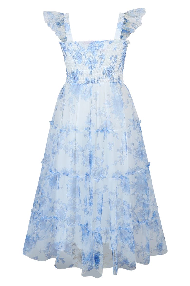 Kids' Tiered Flower Print Dress, Alternate, color, IVORY/BLUE