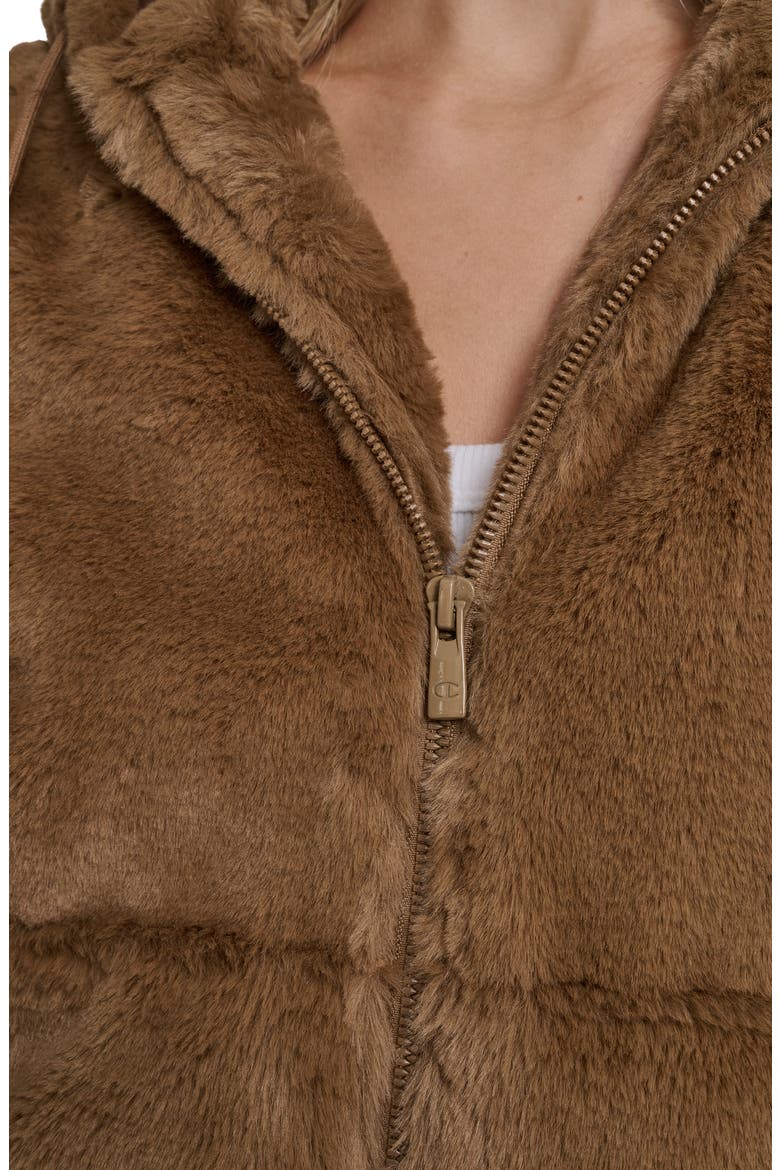 Faux Fur Bomber Hoodie, Alternate, color, COGNAC