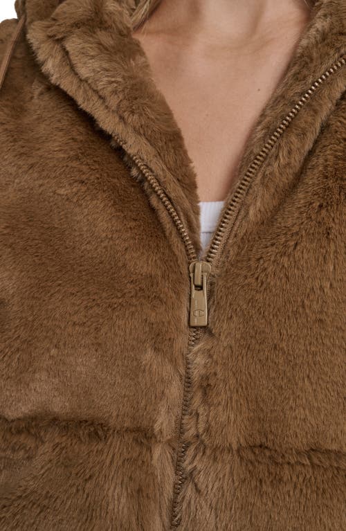 Champion Faux Fur Bomber Hoodie In Brown