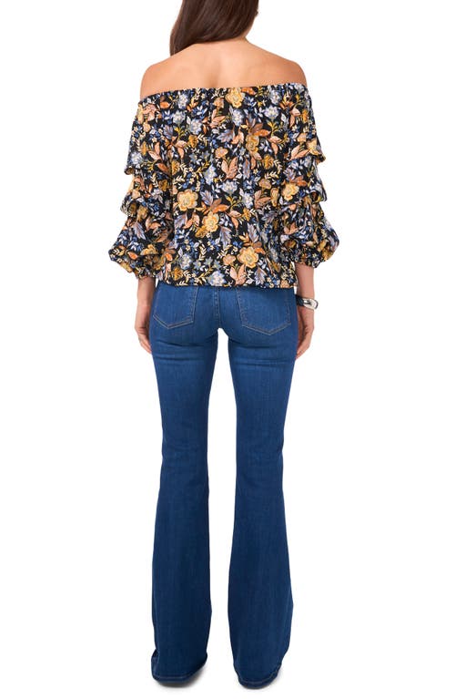 Shop Vince Camuto Floral Off The Shoulder Bubble Sleeve Top In Rich Black