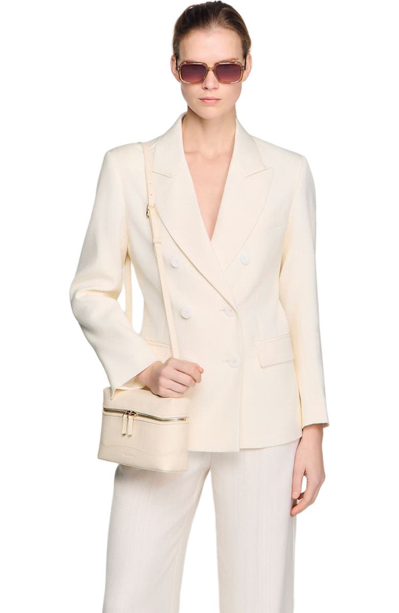 SANDRO Grained leather Tangolino bag, Alternate, color, Ecru