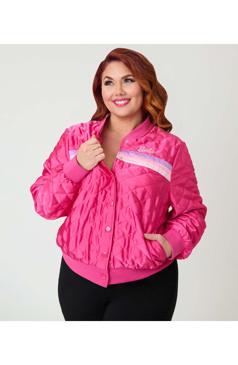 Unique Vintage Plus Size Quilted Varsity Jacket, Alternate, color, Pink Stripe Embroidered