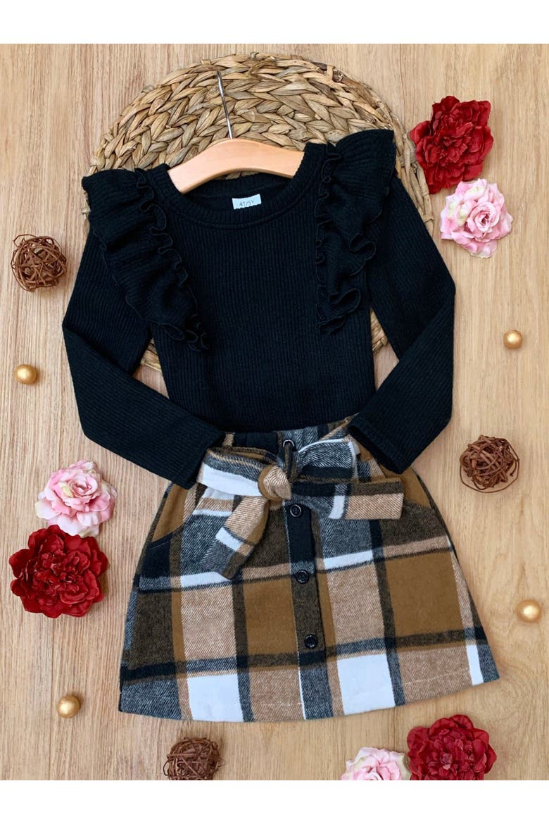 Classic  Ruffled Top and Skirt Set, Alternate, color, Brown