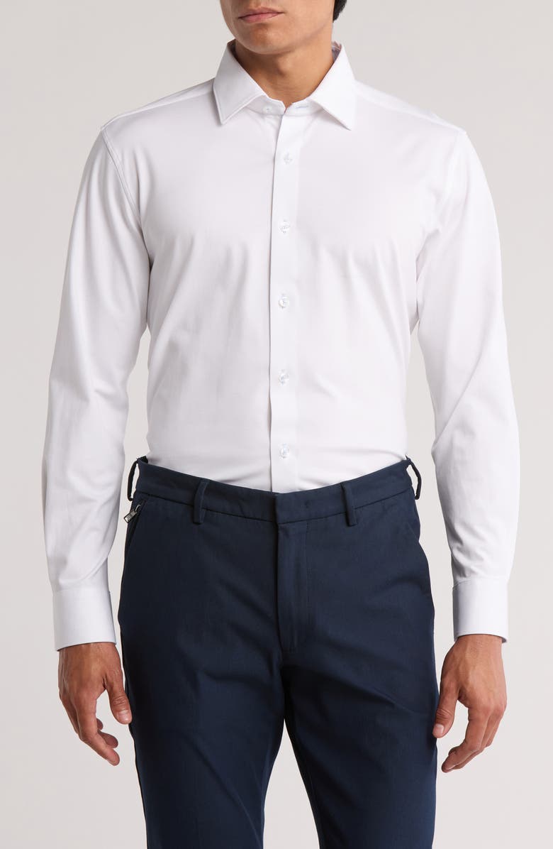 LEVINAS Tailored Fit Solid Cotton Dress Shirt, Main, color, White