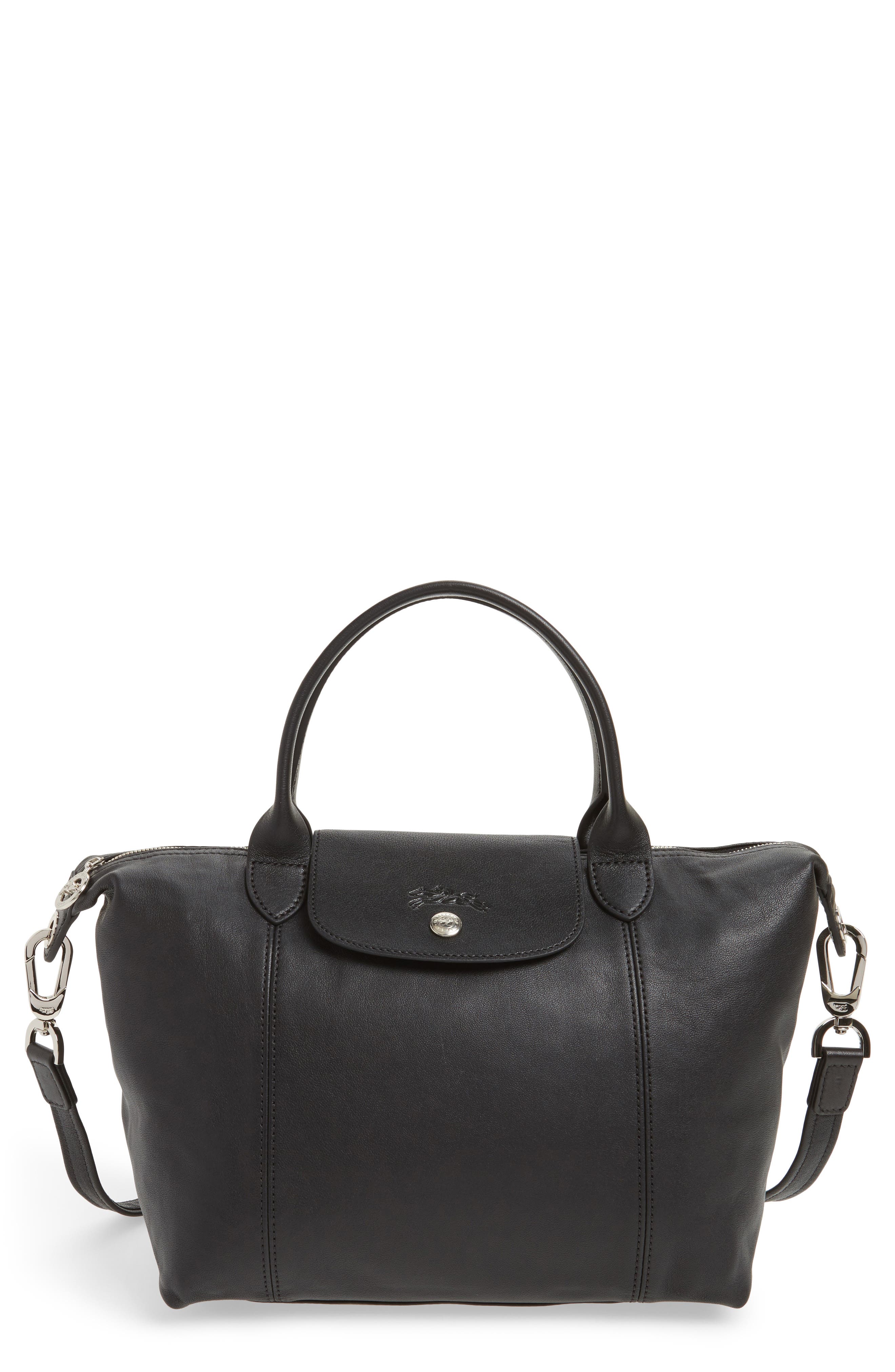 Longchamp Small 'Le Pliage Cuir' Leather Top Handle Tote, Main, color, 