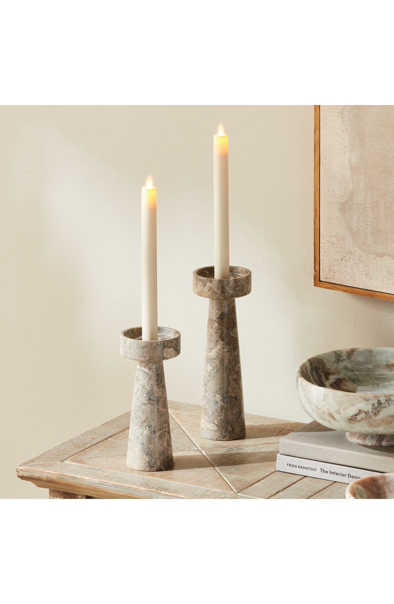 Napa Home & Garden Terrene Candle Stands, Set of 2 - Gray & White Marble, Alternate, color, Grey