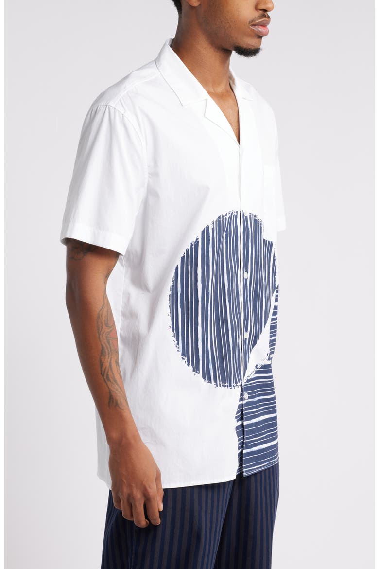 House of Aama Hatch Camp Shirt, Alternate, color, WHITE- NAVY BATIK GRAPHIC