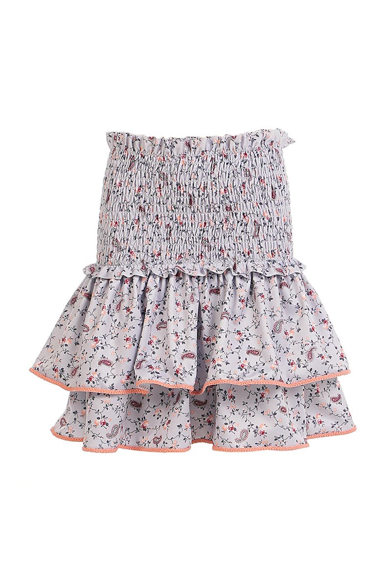 Vintage Floral Print Double-Layered Ruffled Cover-Up Skirt, Main, color, Grey