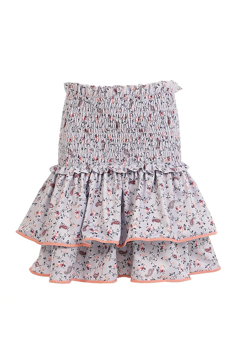 NESSI BYRD Vintage Floral Print Double-Layered Ruffled Cover-Up Skirt, Main, color, Grey