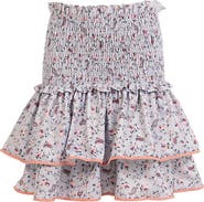 NESSI BYRD Vintage Floral Print Double-Layered Ruffled Cover-Up Skirt