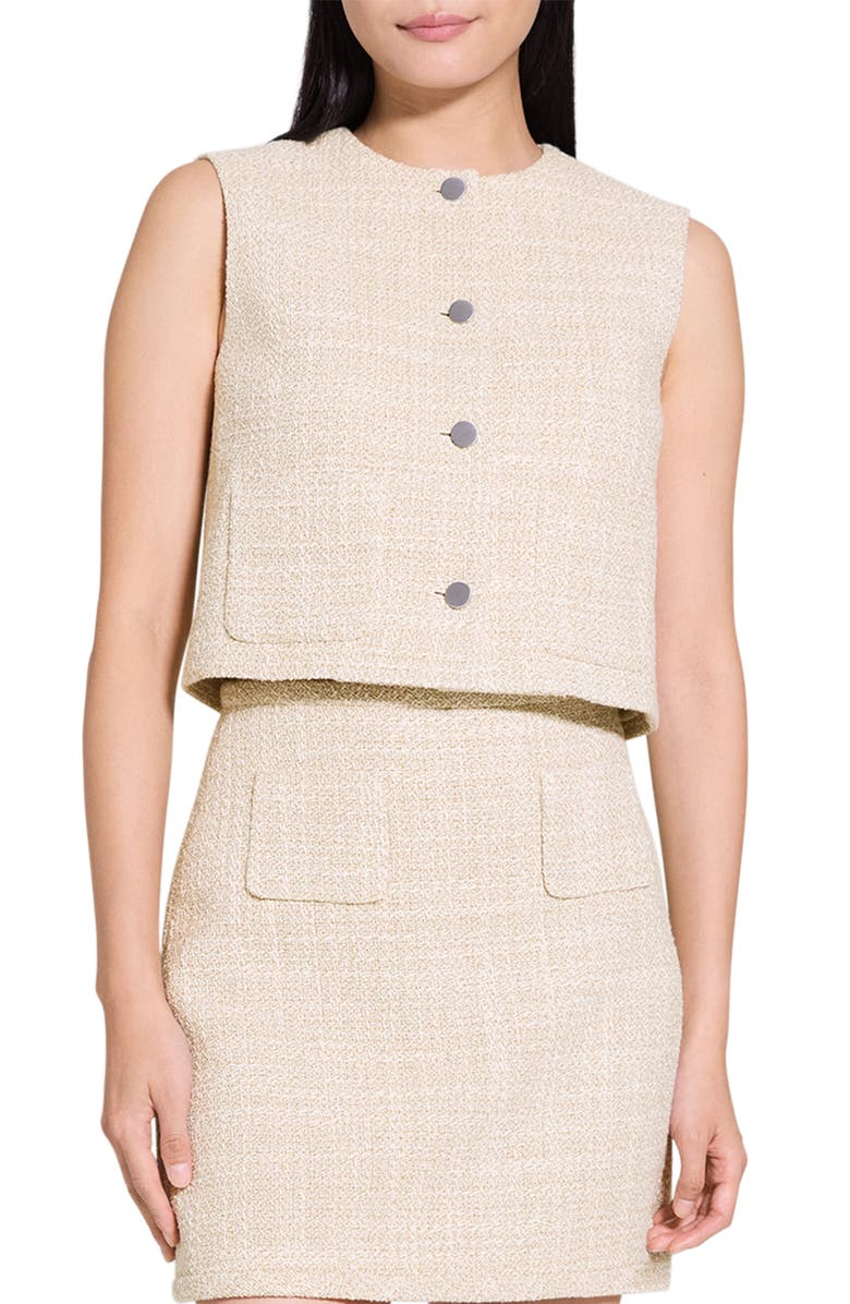 Theory Crop Tweed Vest, Main, color, Taupe Multi