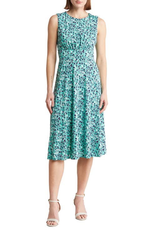 Sleeveless Boatneck Floral Print Dress