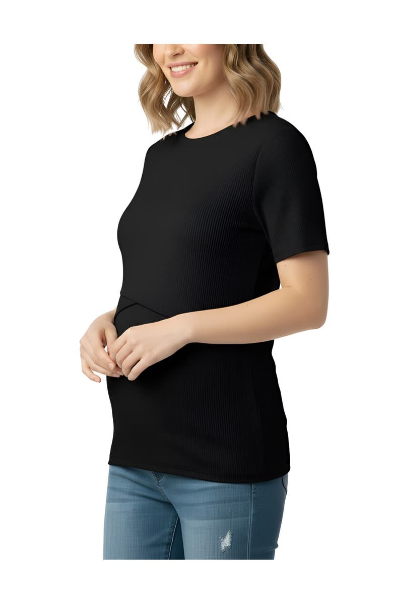 MOTHERHOOD MATERNITY Crew Neck Cross Over Nursing Short Sleeve Top, Alternate, color, Black