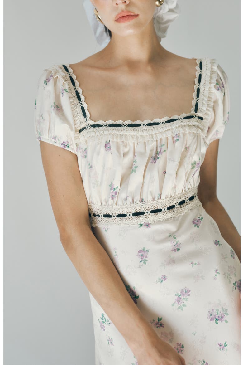 Bambi Ditsy Floral Lace Trim Open Back Dress, Alternate, color, BLOSSOM PRINT