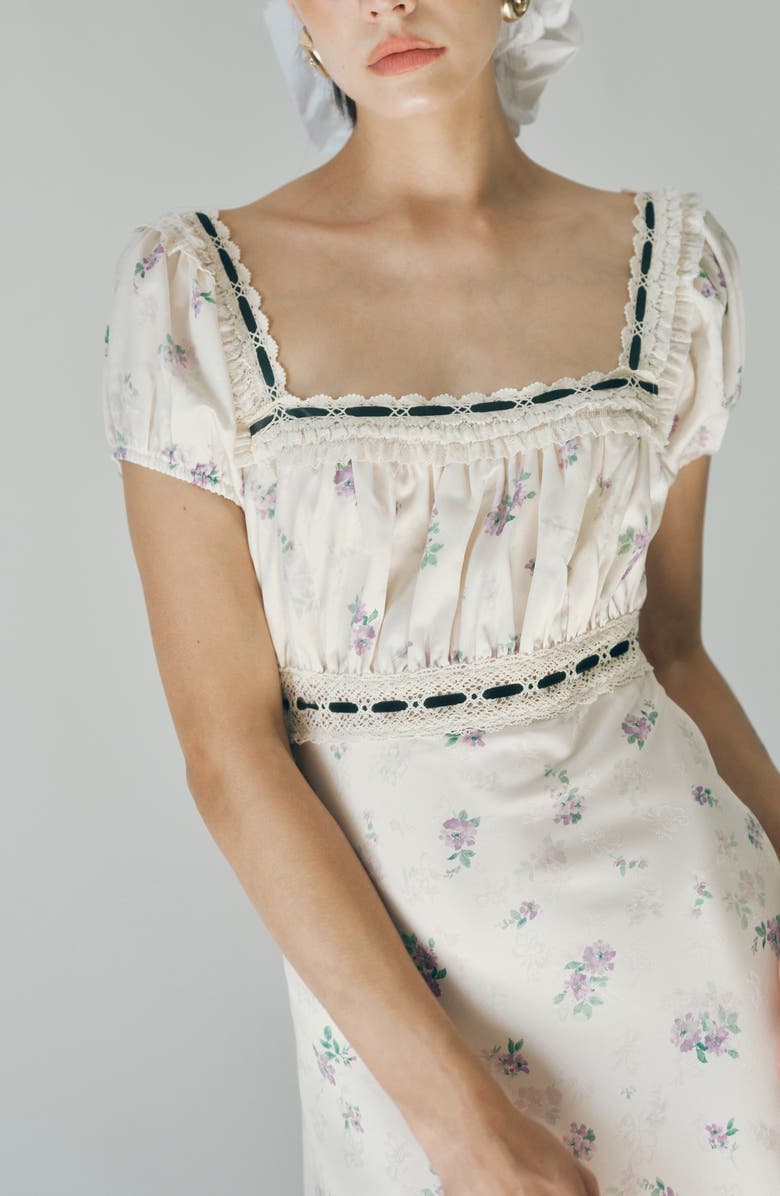 MAUDE CLUB Bambi Ditsy Floral Lace Trim Open Back Dress, Alternate, color, Blossom Print