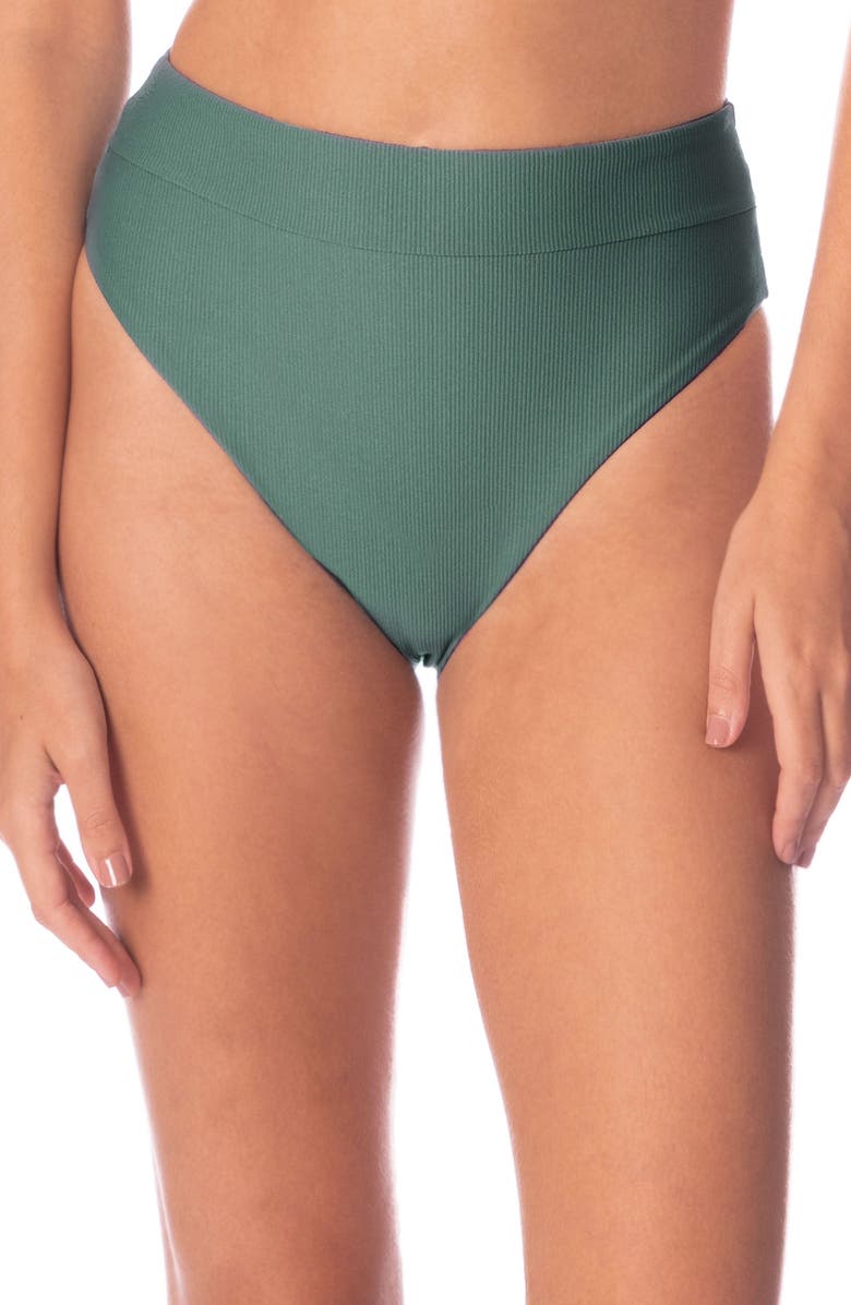 Maaji Eucalyptus Green Suzy Q Reversible High Waist Bikini Bottoms, Main, color, 